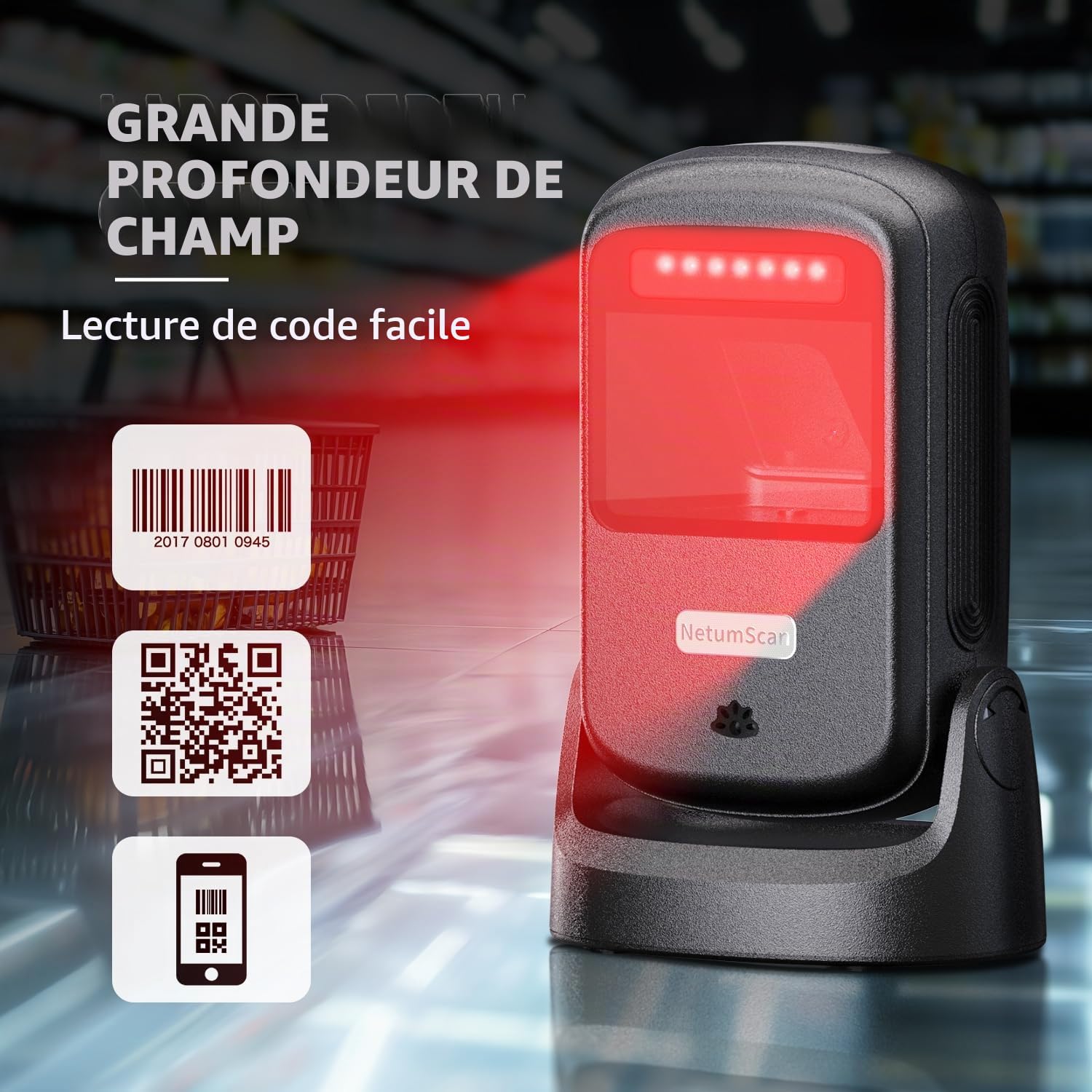 NetumScan USB Wired Desktop 1D 2D QR Barcode Scanner Hands-Free Omni-Directional Barcode Reader Compatible with PC Windows/Mac/Linux for Supermarket Warehouse Retail Store Bookstore POS System CN-40