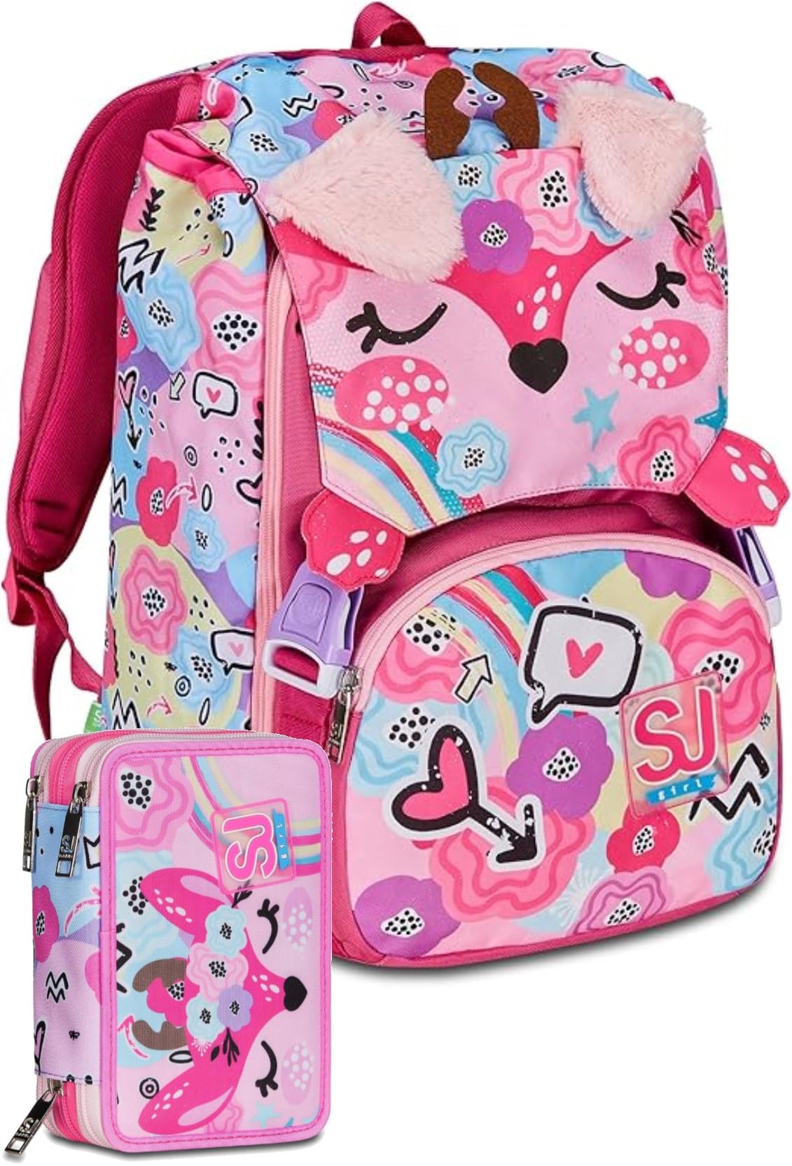 Batman Schoolpack Zaino SJ Gang Animali Cerbiatto Estensibile + Astuccio 3 Zip Completo