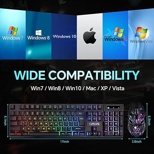 Miniatura 8 de CHONCHOW Combo de teclado y mouse para juegos, retroiluminación RGB con cable USB, teclado anti-ghosting de sensación mecánica 3200DPI, mouse