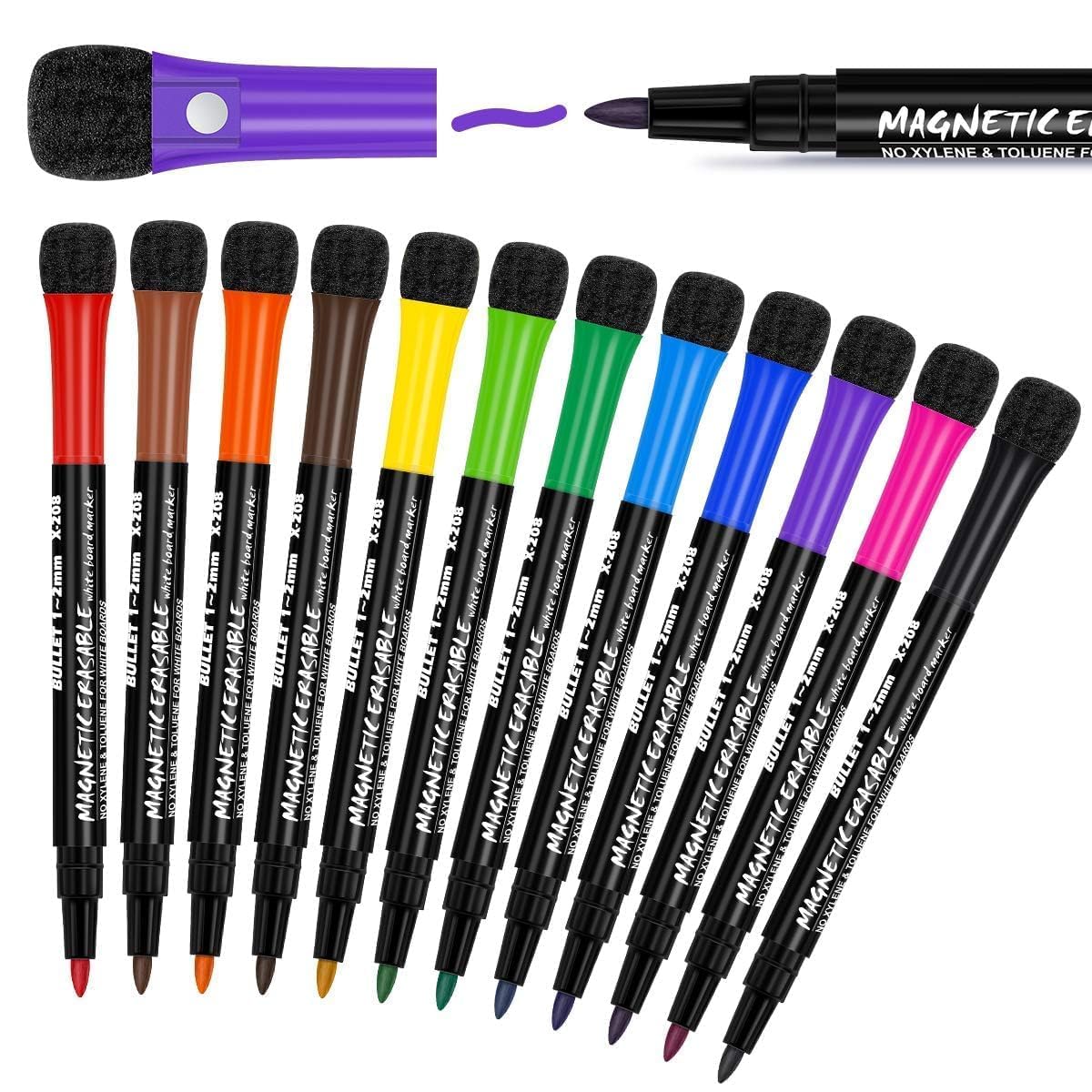 Zollyss White Board Marker, 12 Colors Magnetic Whiteboard Markers with Eraser Cap, Low Odor Magnetic Dry Erase Markers Fine Point Tip for Kids & Teachers, Home, Office and School Supplies-image-34