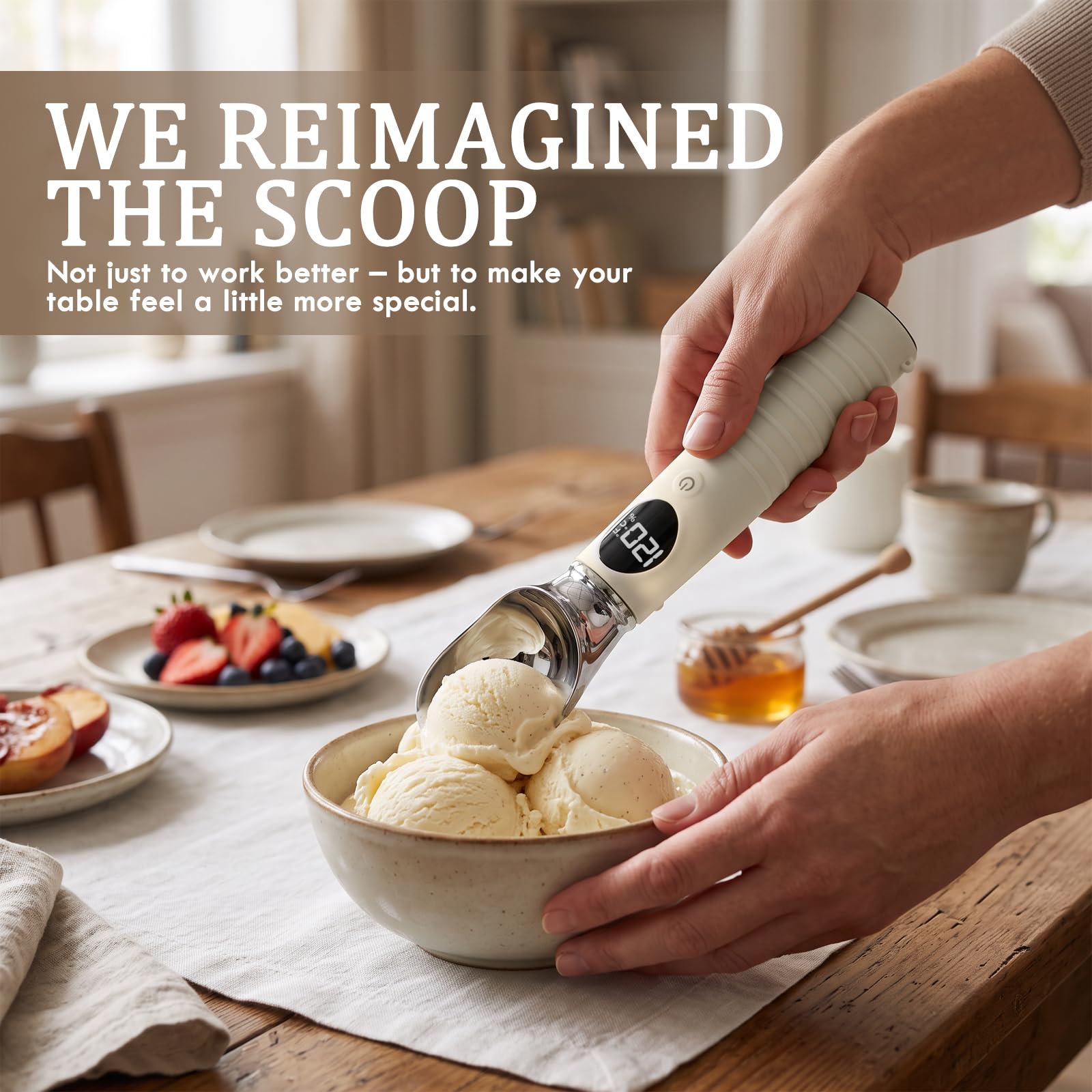 Cloukily - Paletta per gelato riscaldata con interruttore on/off, paletta elettrica ricaricabile per gelato con supporto, gadget da cucina per gelato duro
