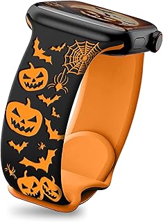 wipalor Fall Halloween Watch Bands for apple Watch Bands for Women Men (42mm Series 11/10)41mm 40mm 38mm, Holiday Pumpkin iWatch Bands Halloween for apple Watch Series 11 10 9 SE 8 7 6 5 4 3-Black/Orange