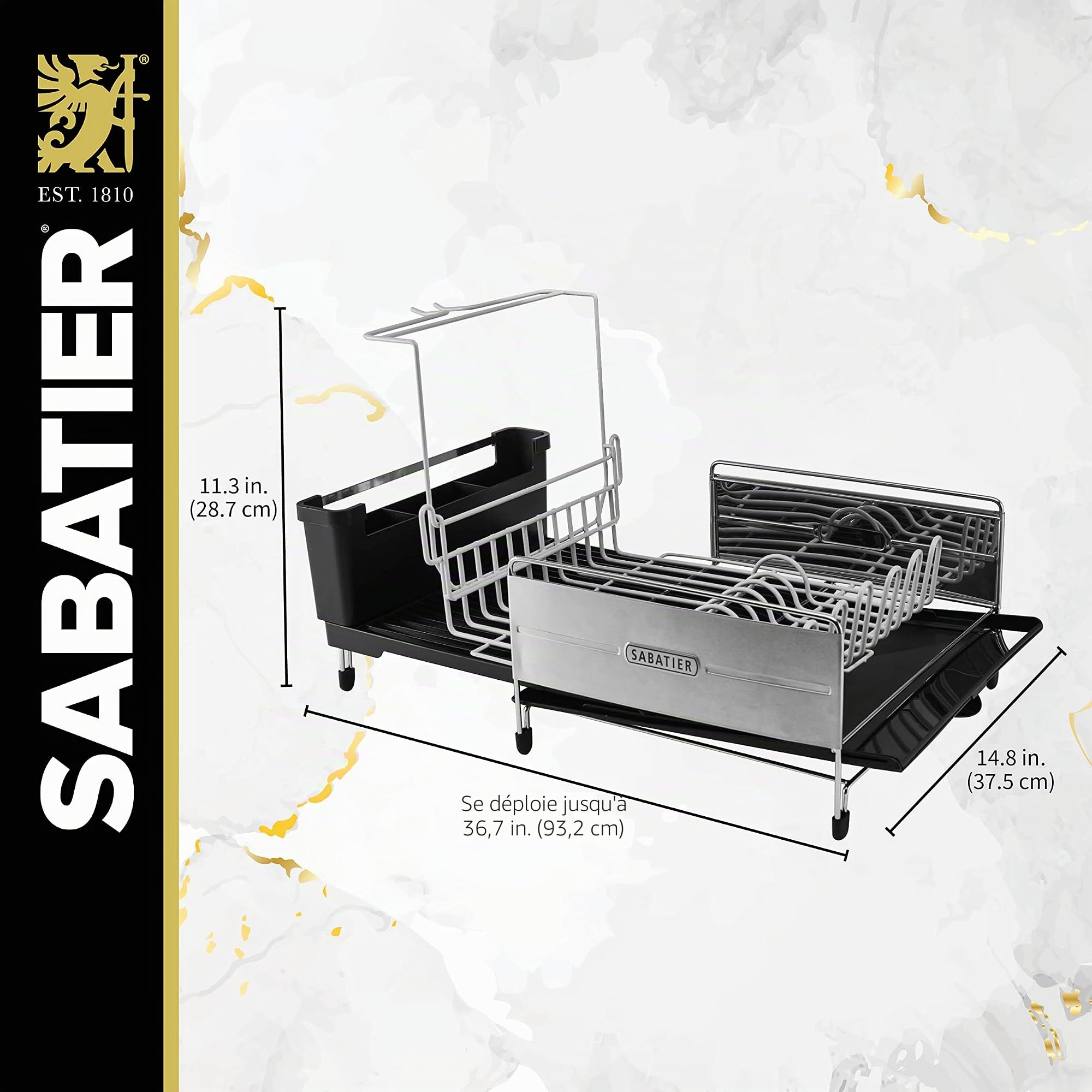 Sabatier Egouttoir à Vaisselle Extensible avec Fil gainé, Acier Inoxydable, Noir 5199813