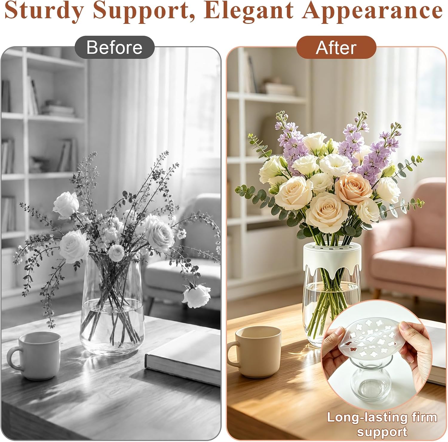 FOWSRHRG 2Pcs Silicone Flower Arrangement Holder, Flexible Flower Arranging Grid, Reusable Water Proof Floral Stem Holder for Wedding Banquet Birthday Decor Easy DIY Arrangements