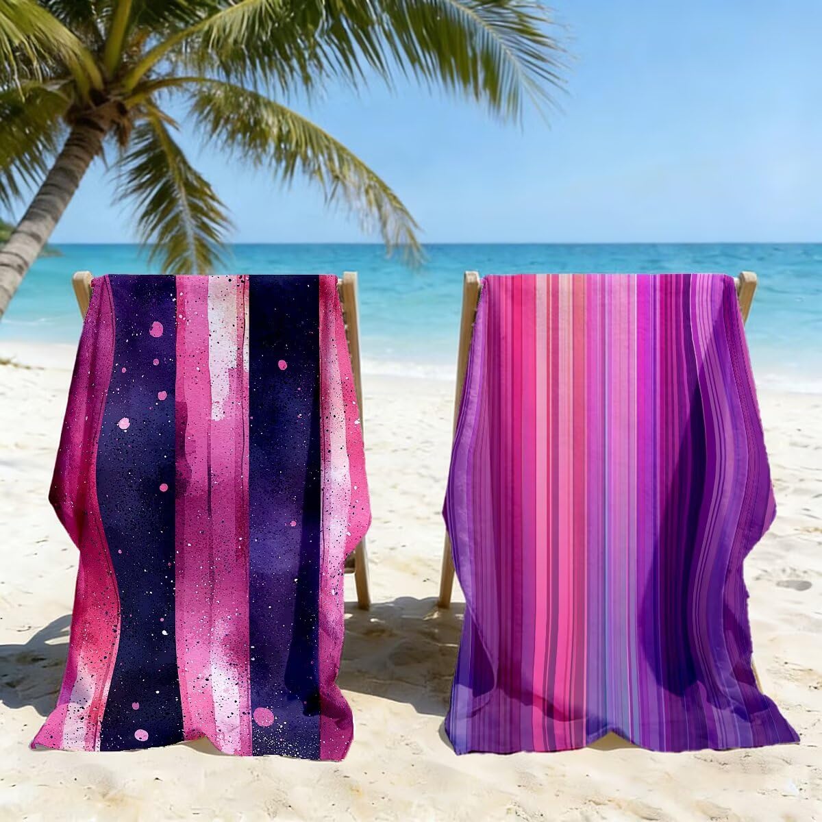 Telo Mare Grande 80x160 cm 2 Pezzi, Antisabbia Telo Mare Microfibra A strisce, Asciugatura Rapida Asciugamano Microfibra, Asciugamani Palestra Donna Uomo, Leggero Teli Doccia Accessori Viaggio -4020