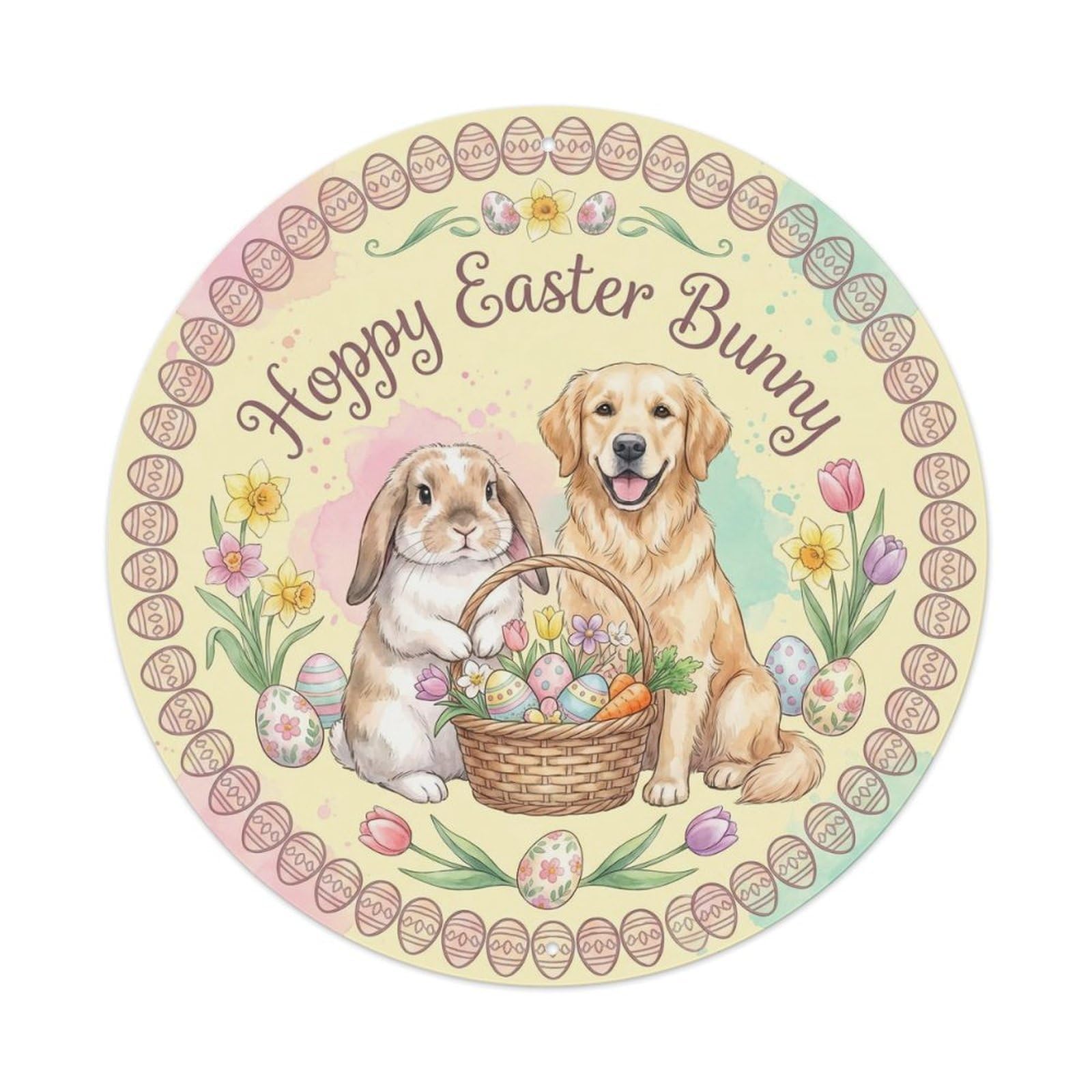 Vintage Hoppy Easter Bunny Spring Metal Tin Sign Plaque Wall Decor for Cafe, Club, Garden Round Metal Poster 8x8Inch