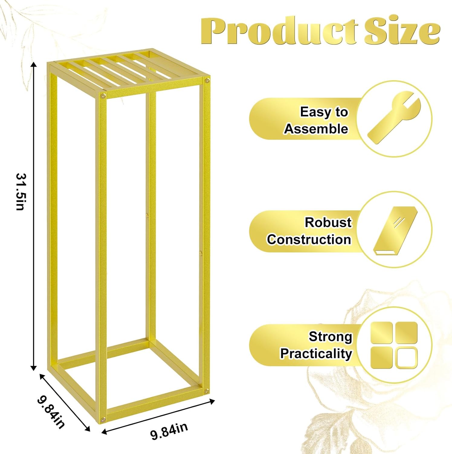 Gold Cylinder Stands for Party,2pcs Wedding flower stand,Metal Square Pedestal Stand for Display plant Parties Birthday Decor,31.5 Inch