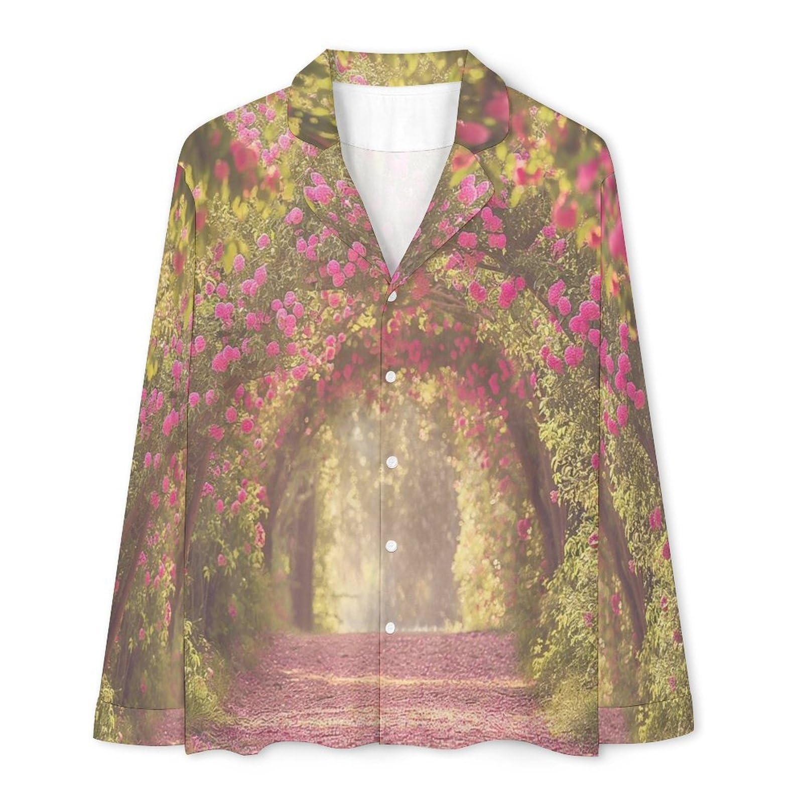 OLEETS Pigiama A Maniche Lunghe da Uomo - Mare di Fiori Rosa Pigiama Invernale Completo con Top E Pantaloni 2 Pezzi Morbido E Confortevole Casual da Notte