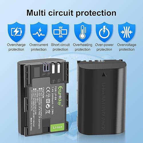 Miniatura 2 de Paquete de 2 baterías LP-E6 de 2600 mAh y cargador de batería dual de repuesto LP-E6 LP-E6N para cámaras Canon EOS R R5 R6 R7 60D, 70D, 80D, 90D,