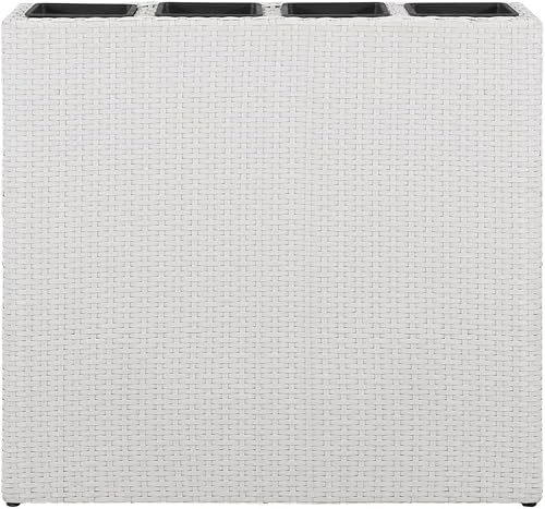 Miniatura 3 de Cama elevada de jardín con 4 macetas, 2 piezas de ratán de polietileno blanco, cama de jardín elevada, macetas al aire libre para jardín de hierbas