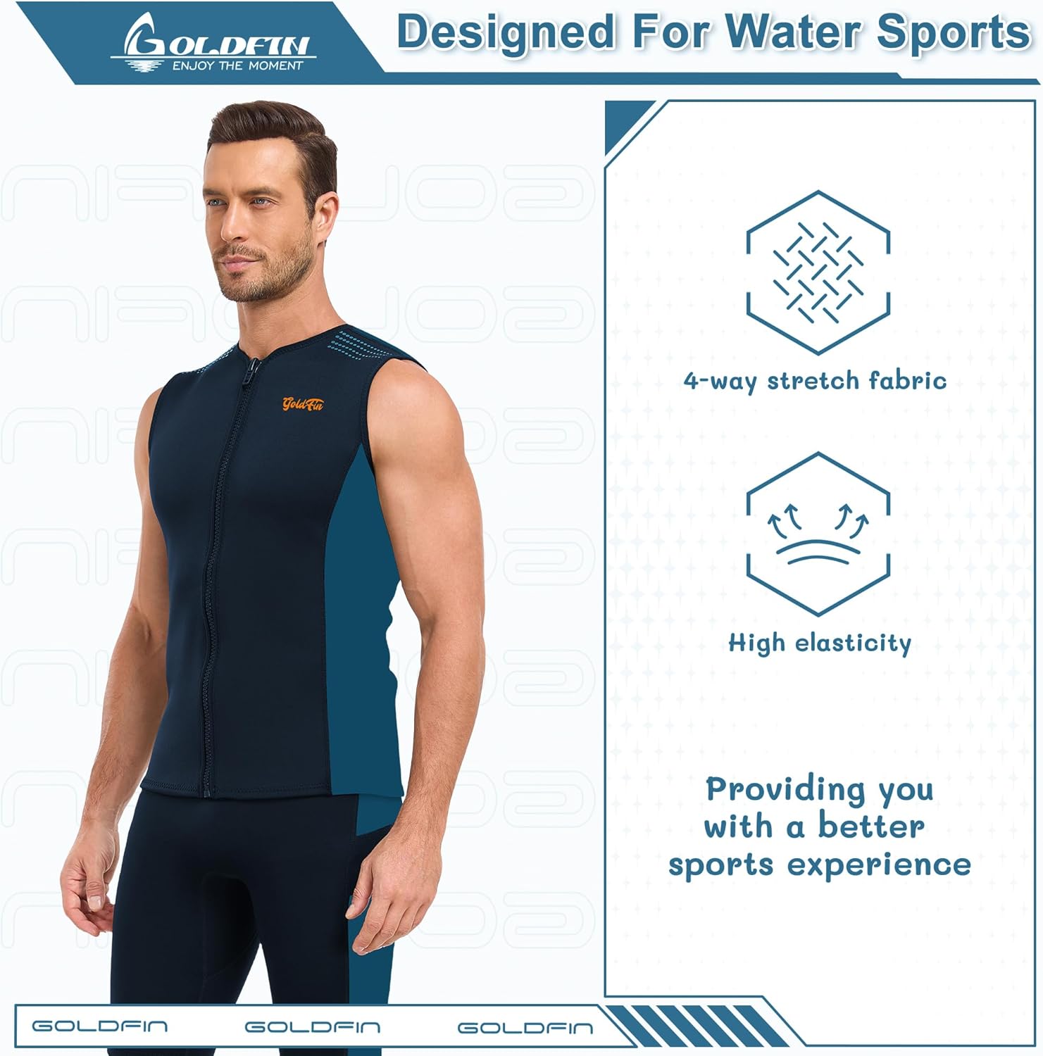 GoldFin Mens Wetsuit Vest, Sleeveless Wet Suits Tops for Men 2mm Front Zip Neoprene Jacket Swimming Diving Surfing Snorkeling - Image 3