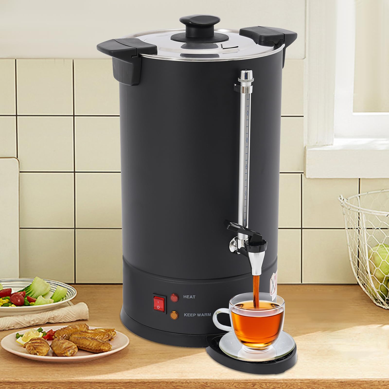 HOLMZCED Stainless Steel Coffee Urn, 15L Hot Beverage Dispenser Commercial Coffee Maker Electric Coffee Pot Black for Restaurant Office Cafe Hotel