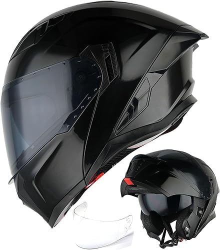 1Storm Casco integral modularabatible con doble visera y protección solar para motocicleta de calle + Un escudo transparente adicional KT928