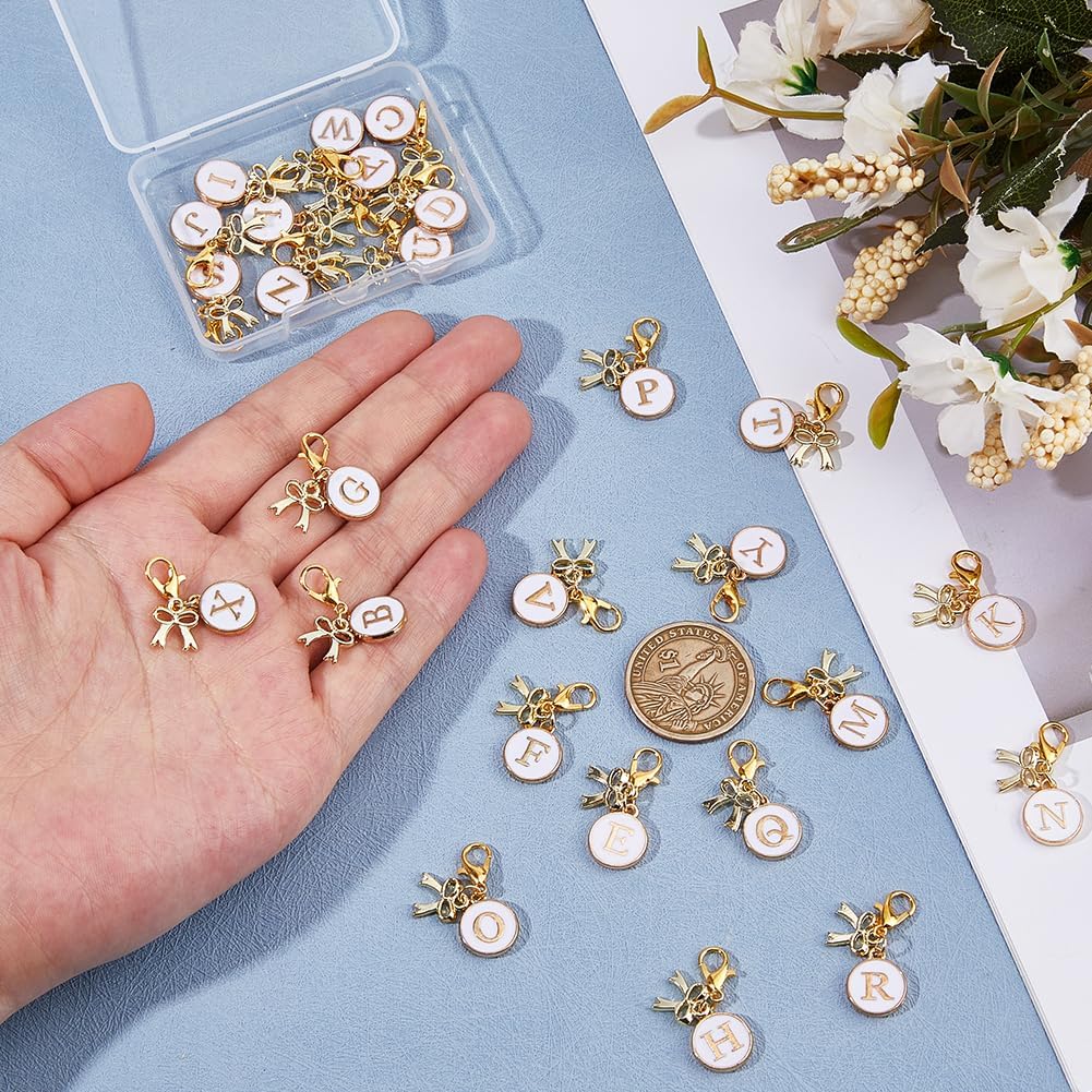 26pcs A-Z Alphabet Letters Charms Letter Badge Reel Charm Alloy Initial Pendants with Lobster Clasps Mini Badge Holder Charms for ID Card Name Tag Key chain Office School Supplies image 3