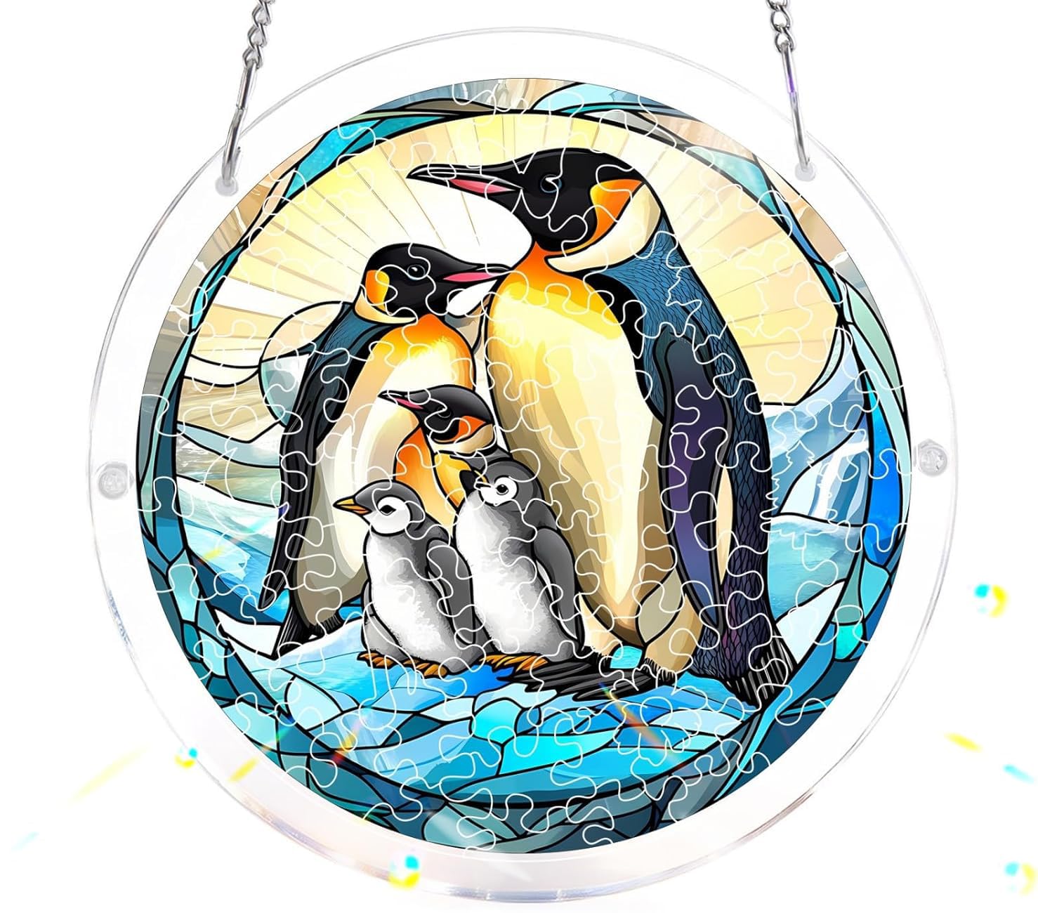 Penguin Acrylic Jigsaw Puzzles Suncatcher, 8.2 Inch Window Hanging Suncatcher Acrylic Puzzle, DIY Home Decor Art Gift