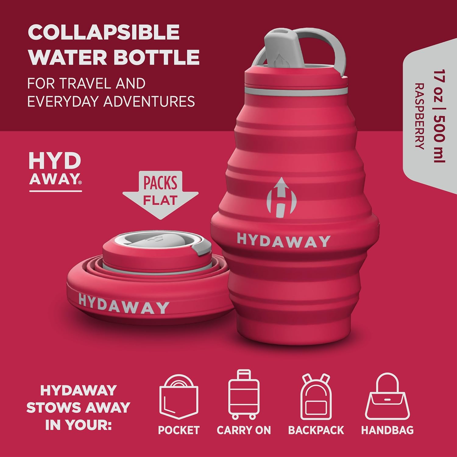 HYDAWAY 17oz Collapsible Water Bottle - BPA-Free, Leakproof, Lightweight, and Space-Saving - Perfect for Travel, Hiking, and Everyday Hydration - Image 2