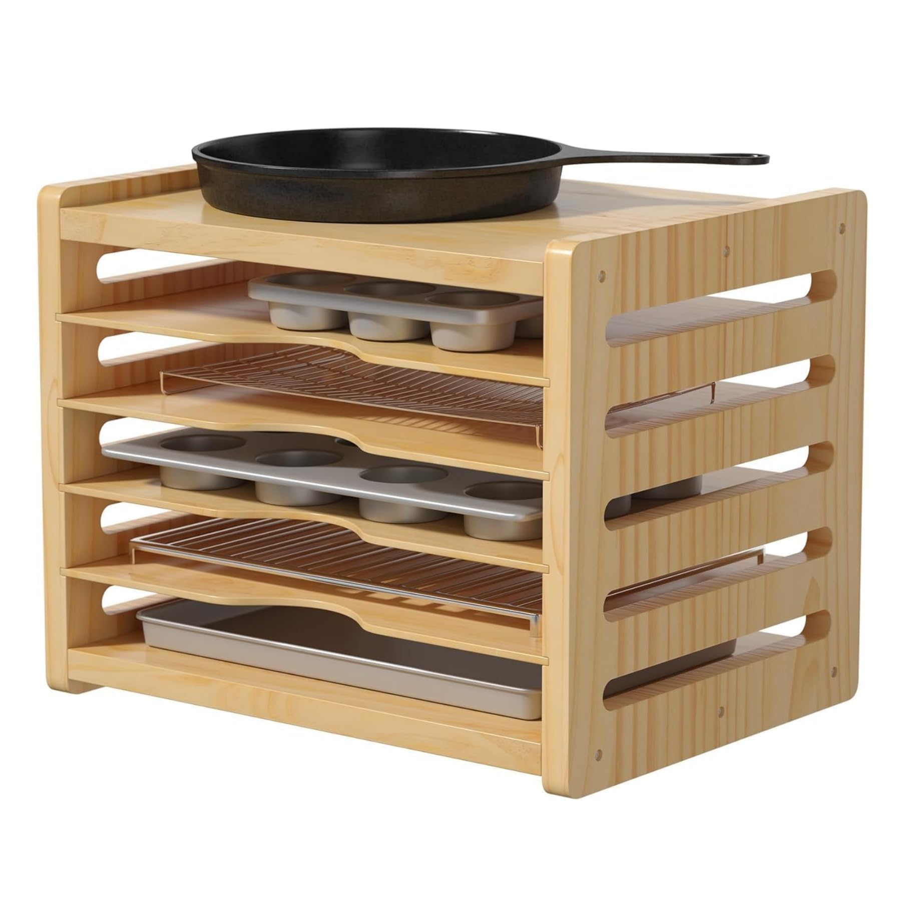 petour Wooden Tray Dividers for Cabinets, 6-Tier Cookie Sheet Organizer