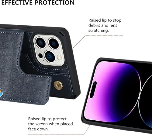 Miniatura 5 de iCoverCase Funda tipo cartera compatible con iPhone 14 Pro con ranuras para tarjetas y correa para la muñeca, piel sintética, doble cierre