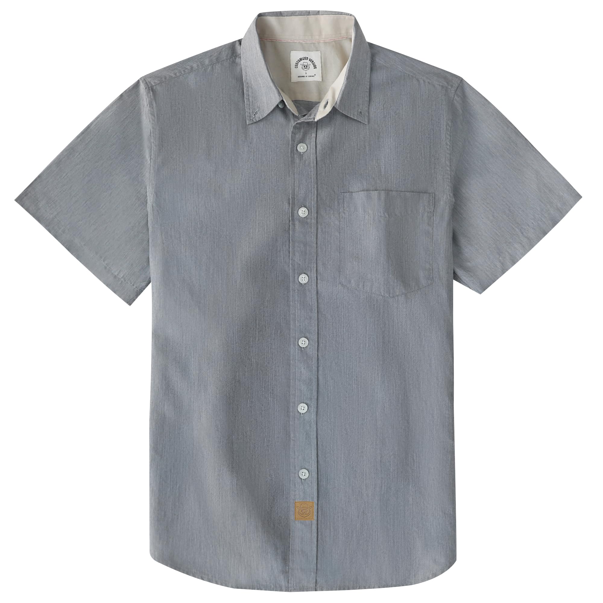 Dubinik® Mens Short Sleeve Button Down Shirts 100% Cotton Plaid Men's Casual Button-Down Shirts with Pocket