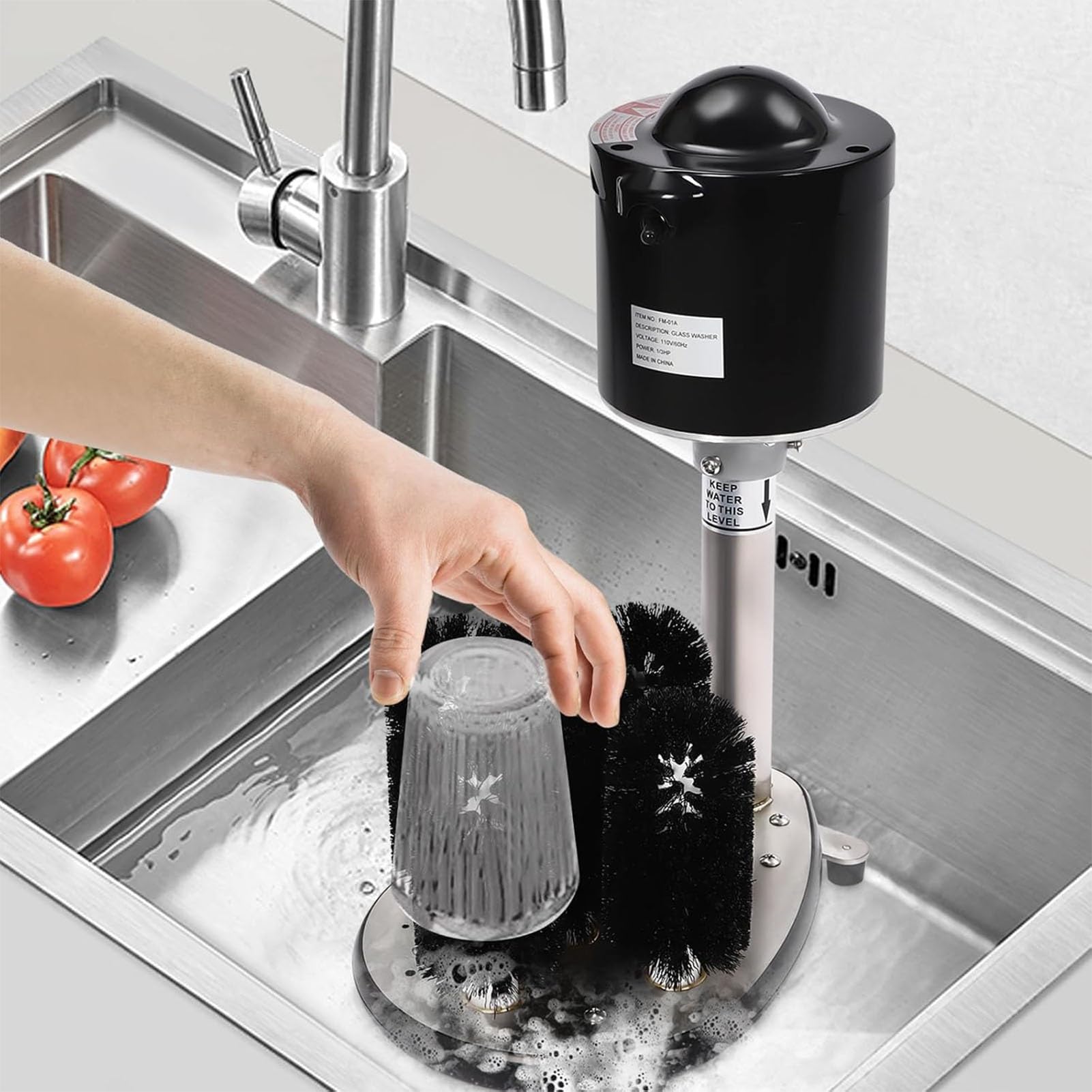 Genérico Lavavasos Eléctrico con 5 Cepillos Lavavasos, Lavavasos Comercial, 1200 Tazas/h Máquina Limpia Copas de Vino, para Bar Cafés Hotel, Negro
