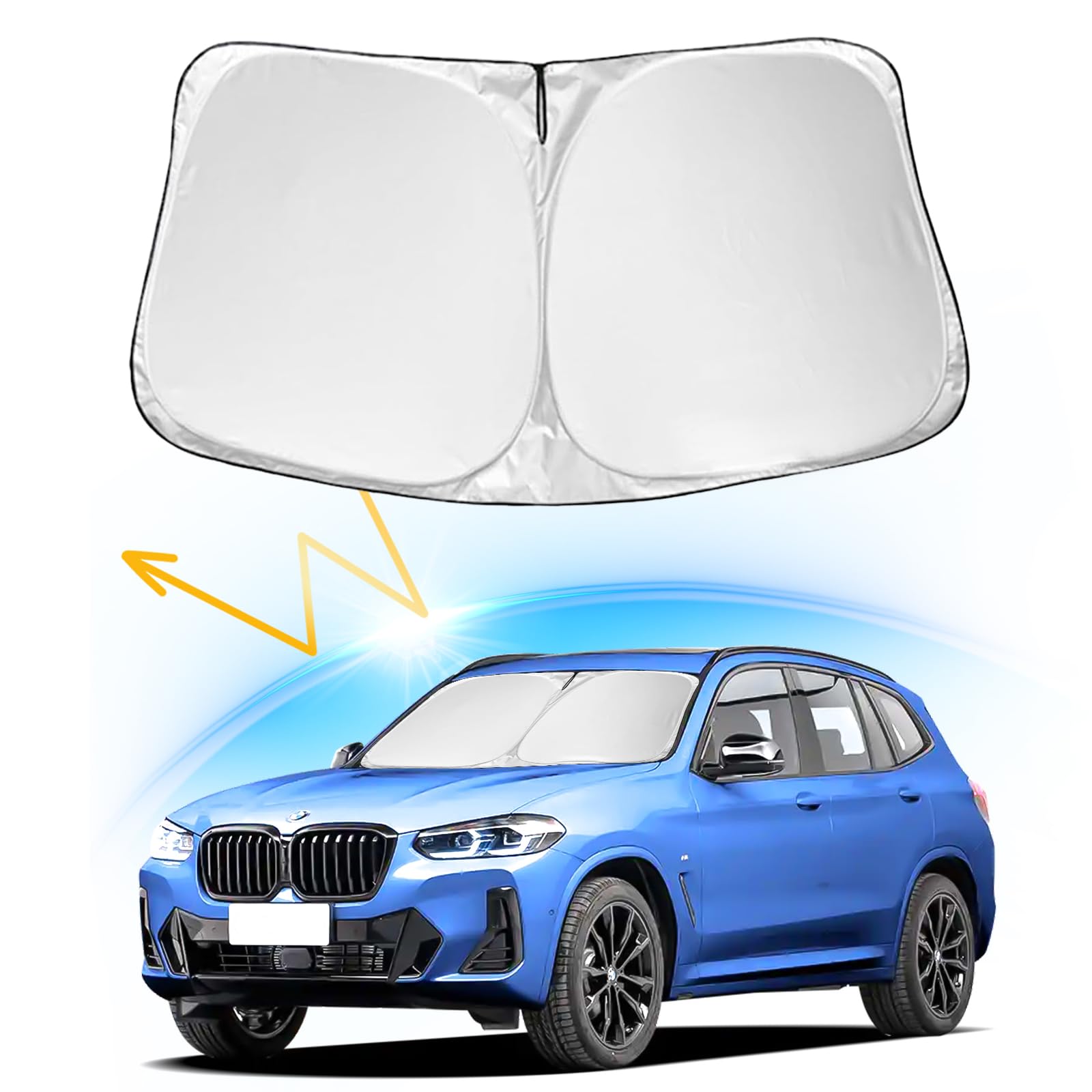 Windshield Sun Shade Compatible with BMW X3 X4 X5 X6 X7 5 6 7 8 Series, Foldable Front Windshield Sun Visor UV Ray Reflector Sunshade for BMW Keep Your Car Cooler