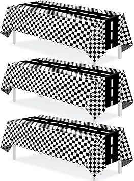 3 Packs Checkered Race Car Party Tablecloths Black and White Checkered Stripes Theme Party Touchdown Table Cover for Motor Racing Birthday Party Decorations Supplies Racing Party Favor, 54" x 108"