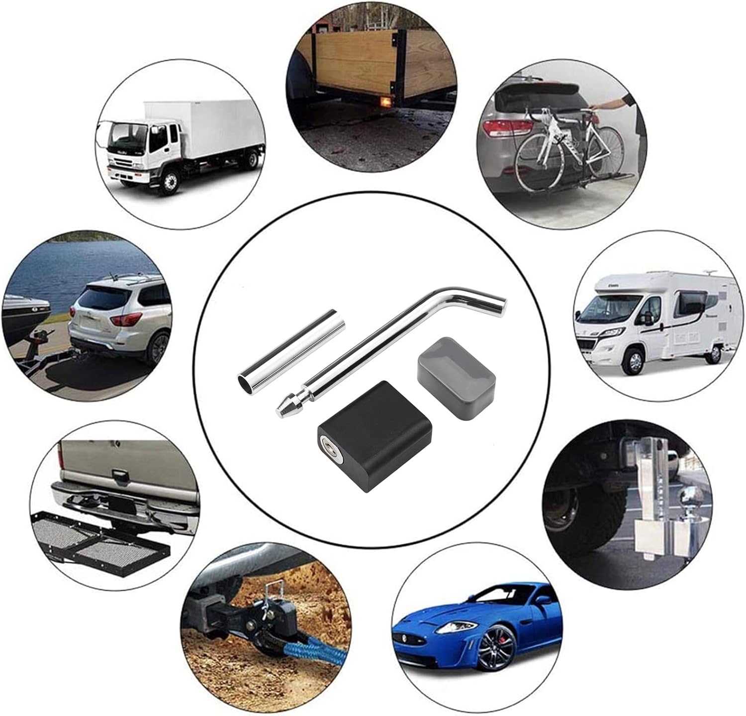 CZC AUTO Trailer Hitch Lock Dia 1/2 Inch Bent Pin, 5/8 Inch Adapter, Padlock Style, Swivel Head Receiver Lock Fits 1-1/4 or 2 Inch Receiver for Towing Trailer Truck Car Boat RV