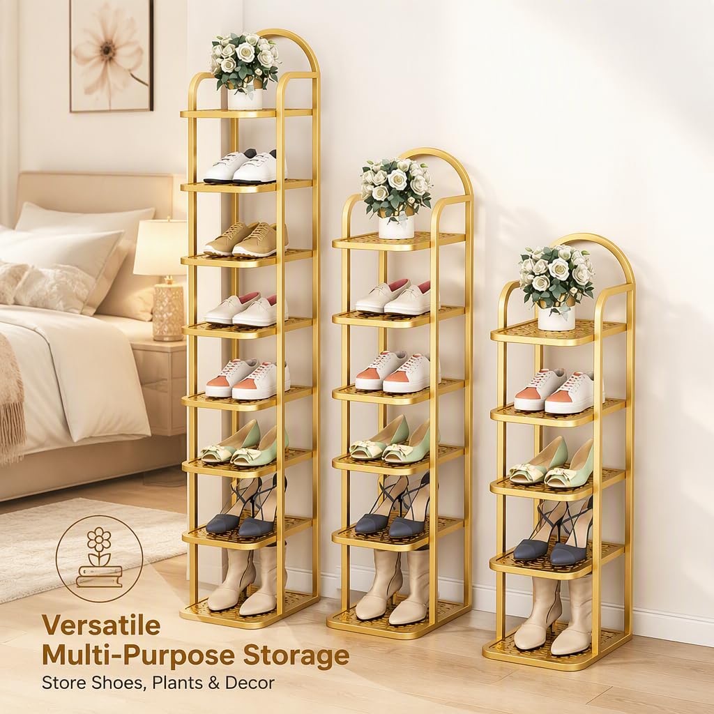 Zapatero Vertical Resistente, Organizador de Zapatos Alto de Metal, Estante esquinero para Zapatos Que Ahorra Espacio, Estante para Zapatos Independiente, para Entrada, Dormitorio, Dorado (6layer)