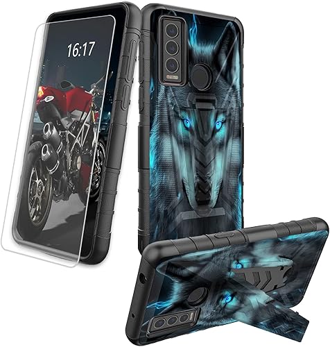 Miniatura 372 de AT&T Calypso 2 (U319AA) Funda con protector de pantalla de vidrio templado resistente con función atril integrado para debut de críquet, ciervo