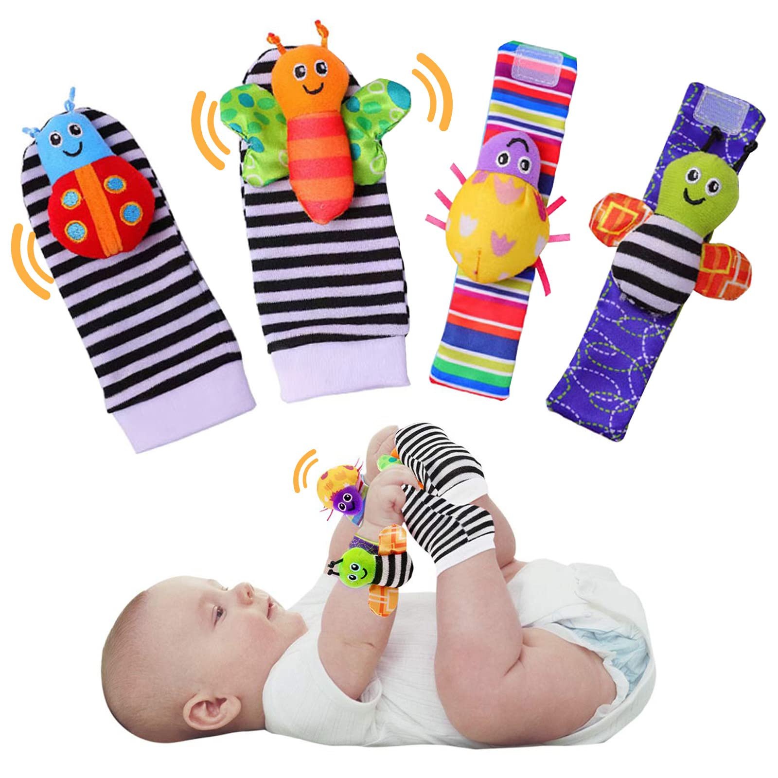 Set De 4 Sonajeros De Muñeca Y Calcetines Con Sonido Para Bebé | Estimulación Temprana Con Diseños De Mono Y Elefante | Regalo De Baby Shower Ideal Desde Recién Nacido