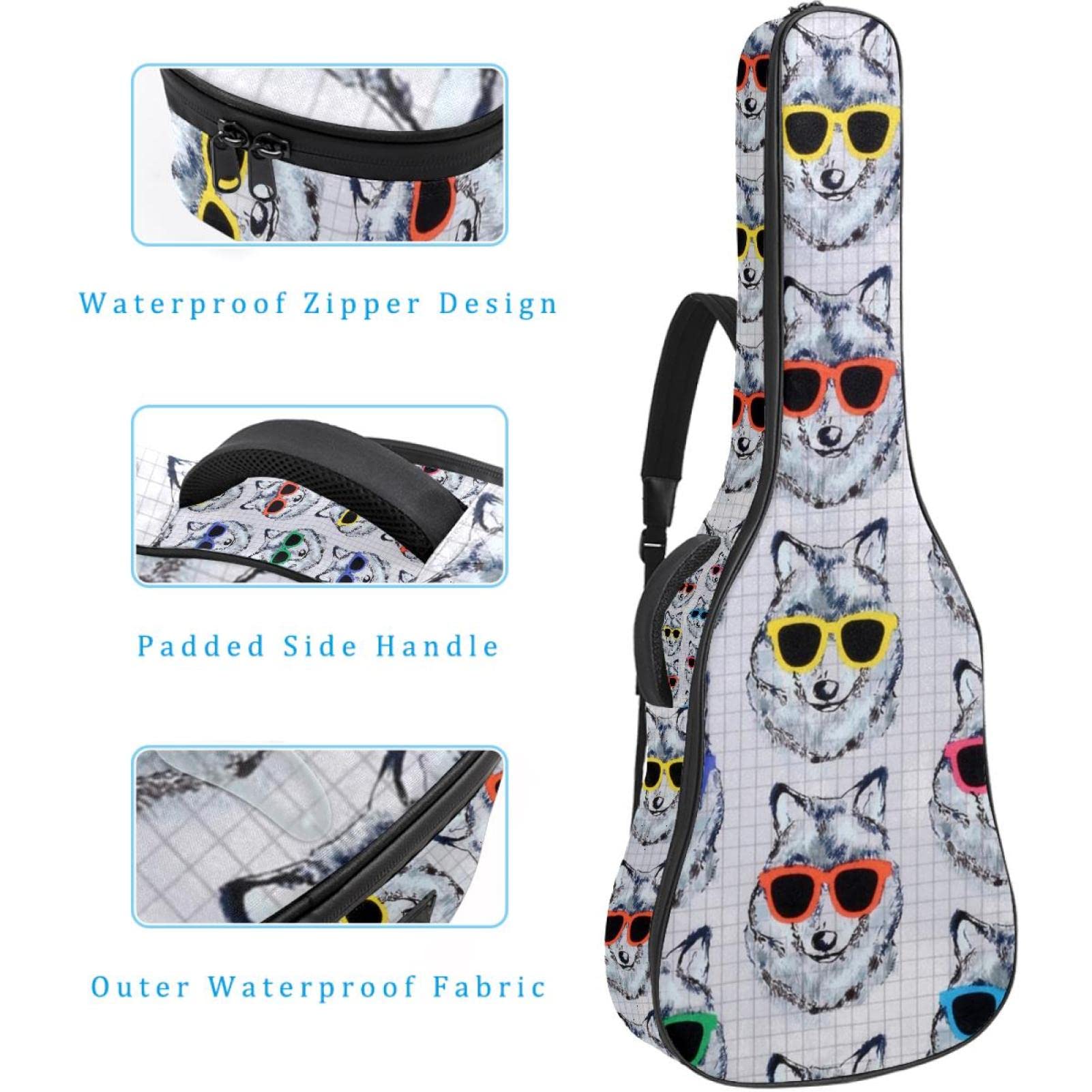 Torba na gitarę akustyczną, wodoodporny plecak, gruby, miękki, wyściełany, gitary akustyczne i elektryczne, gitara klasyczna, Kolor7, 42.9x16.9x4.7 in, Organizer do torby