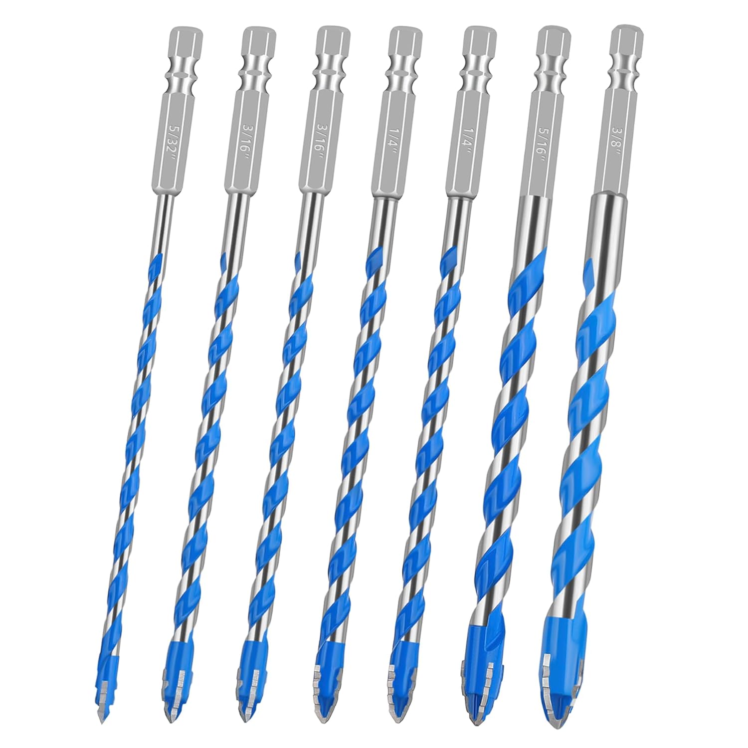 Serrated Masonry Drill Bit Set 7 PCS, Carbide Tipped Hex Shank Drill Bits (5/32"-3/8") for Concrete, Tile, Brick, Glass, Wood & Plastic – Professional Multi-Material Drilling Kit