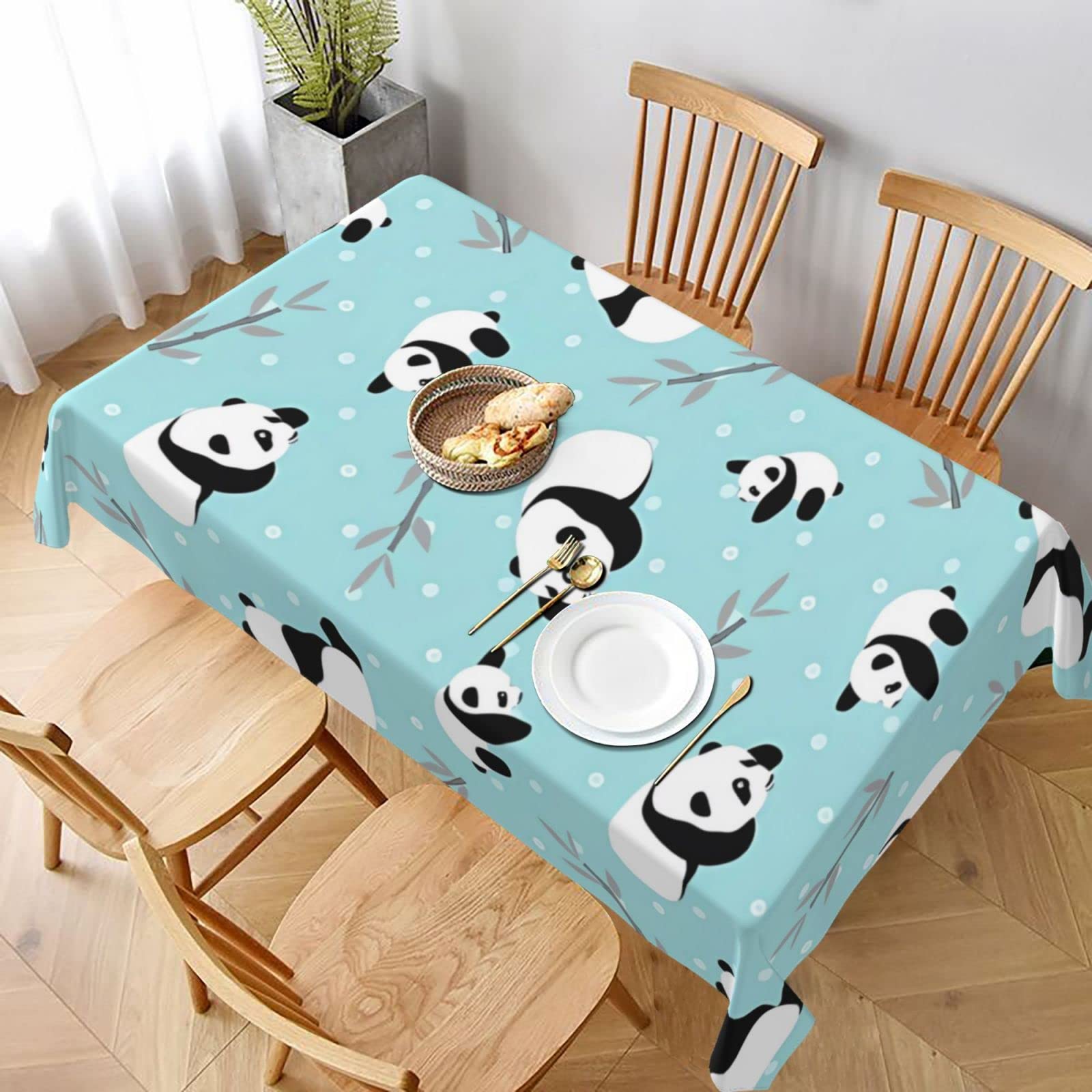 Nappe rectangulaire pandas 152x228 cm anti-tache lavable