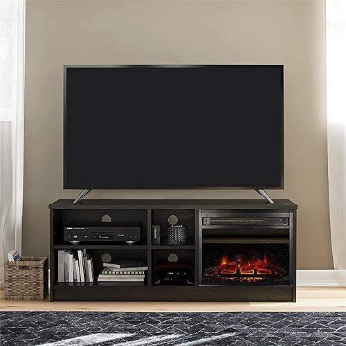 Miniatura 6 de Ameriwood Home Noble - Soporte de TV asimétrico con inserto de chimenea eléctrica y 4 estantes, 55 pulgadas, roble negro