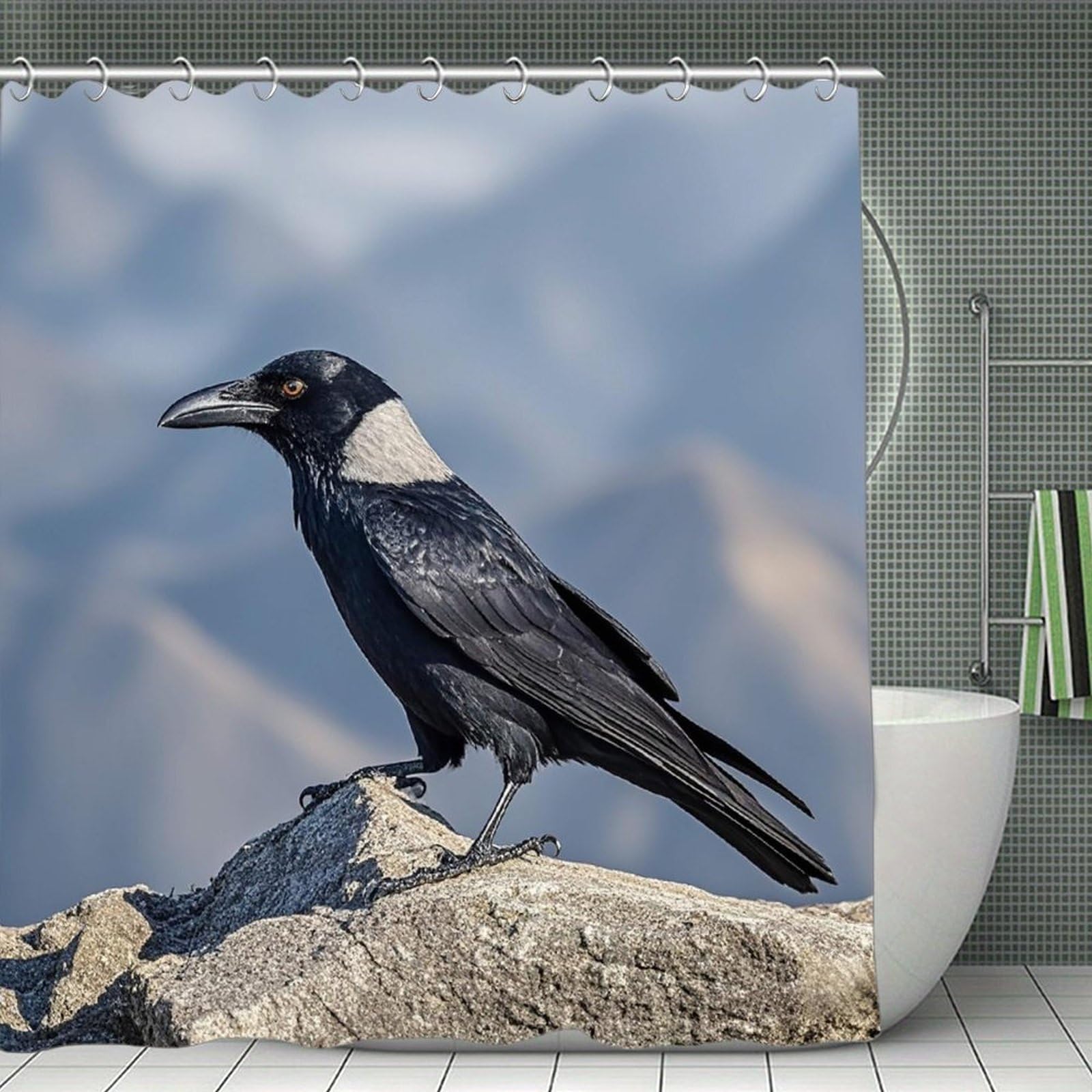 QMNLKH Black Crow Birds Shower Curtain with Hooks, Waterproof Bath Curtains for Bathroom, Lightweight Bath Curtains Liner for Hotel, Personalized Bath Curtain for Spa, 70.8 Inch