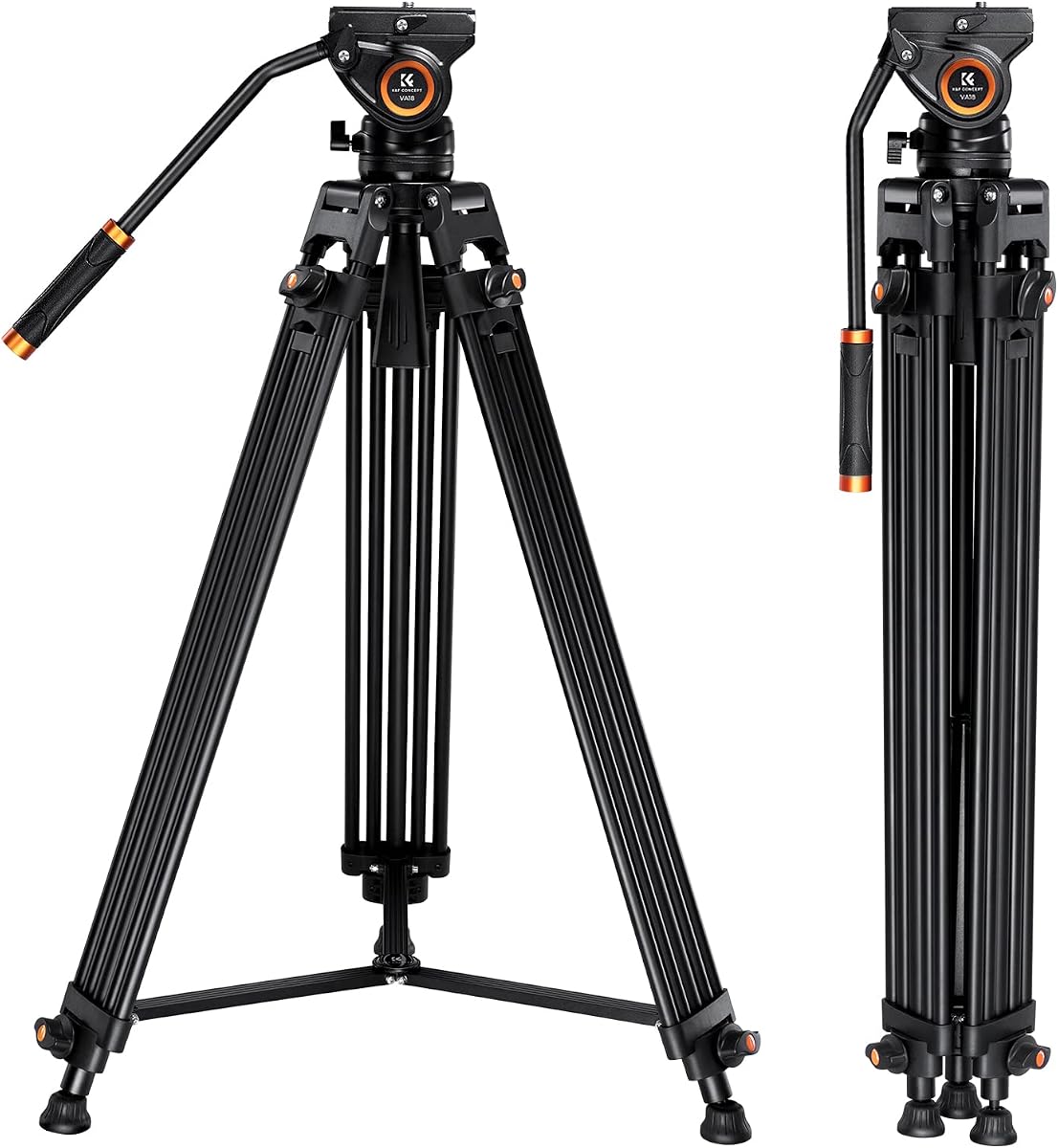 K&F CONCEPT 72" Professional Aluminum Video Tripod | Heavy Duty Aluminum Tripod w/ Fluid Head, 8kg/17.6lb Load for DSLR/Camcorder, VA3+BV30