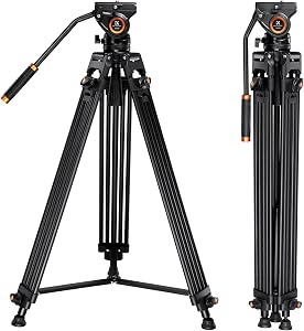 K&F CONCEPT 72-inch Professional Video Tripod, Heavy Duty Aluminum Tube Tripod with Fluid Head Max Loading Capacity 8KG/17.6LBS for DSLR Camcorders Camera VA18+ VH081