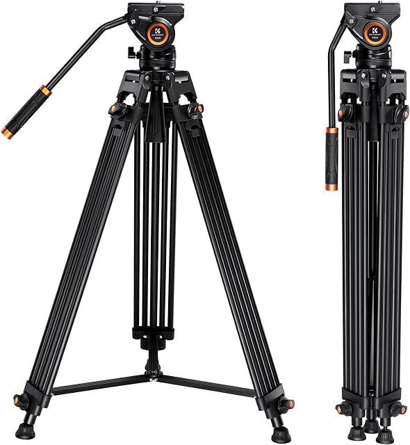 K&F CONCEPT 72-inch Professional Video Tripod, Heavy Duty Aluminum Tube Tripod with Fluid Head Max Loading Capacity 8KG/17.6LBS for DSLR Camcorders Camera VA18+ VH081