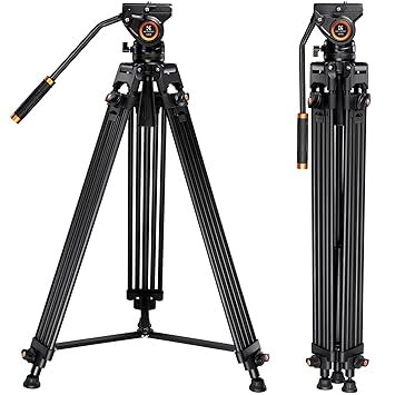 K&F Concept 72-inch Professional Video Tripod, Heavy Duty Aluminum Tube Tripod with Fluid Head Max Loading Capacity 8KG/17.6LBS for DSLR Camcorders Camera VA18+ VH081