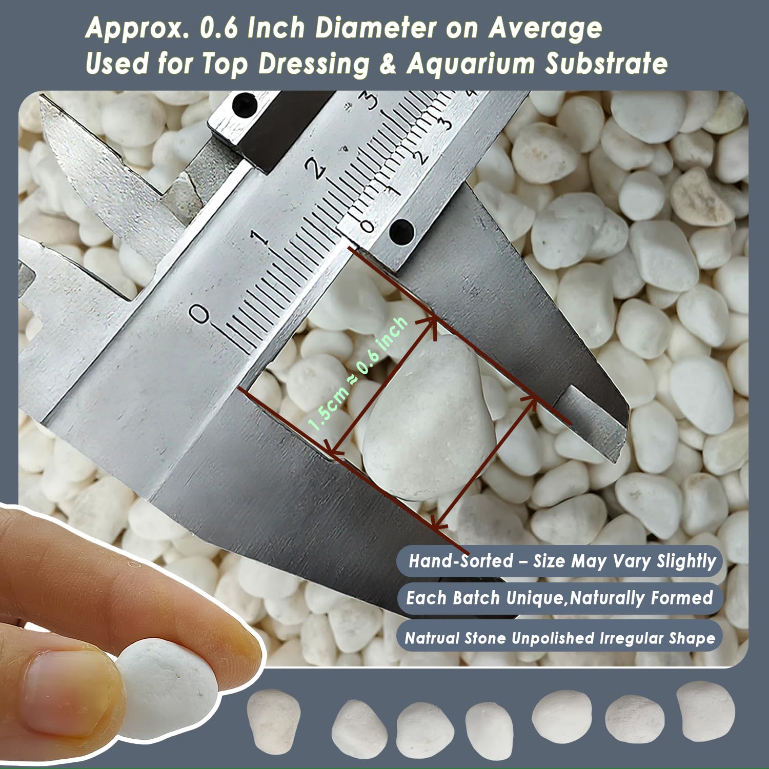 45LB Bulk White Gravel, Approx. 0.6 Inch Natural Unpolished Decorative Crushed Stones, River Rocks for Landscaping, Garden Projects, Driveways, Cactus, Planters, Vases, Aquariums, Outdoor Drainage Use