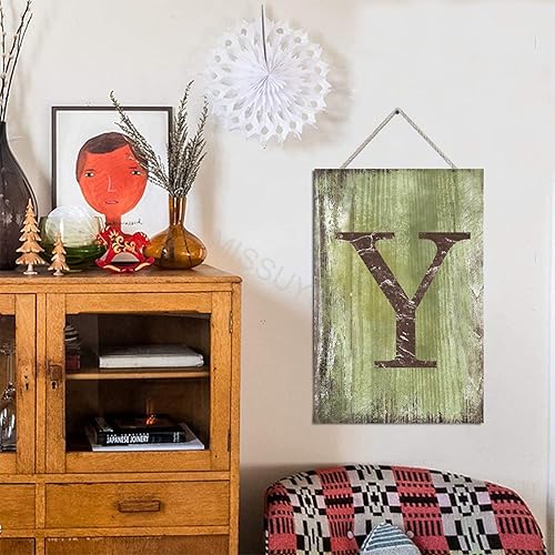 Vista 117 de Letrero colgante de madera con letra J, letrero de madera para decoración del hogar, 26 letras del alfabeto de metal, placa de madera, decoración