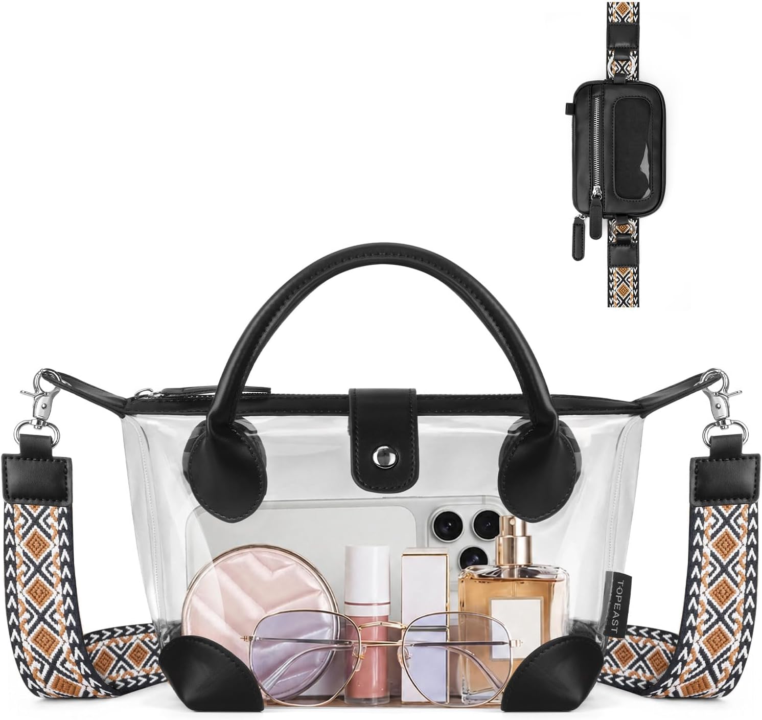 TOPEAST Clear Bag for Stadium Events, Stadium Approved Clear Purse Crossbody Handbags with Quick-Access Pouch and Adjustable Boho Strap for Women Concerts Sports