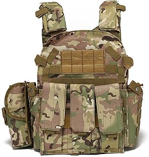 Licsaliwe Chaleco Airsoft MOLLE Multifuncional, Portador de Placa Transpirable Ajustable para Seguridad de Entrenamiento...