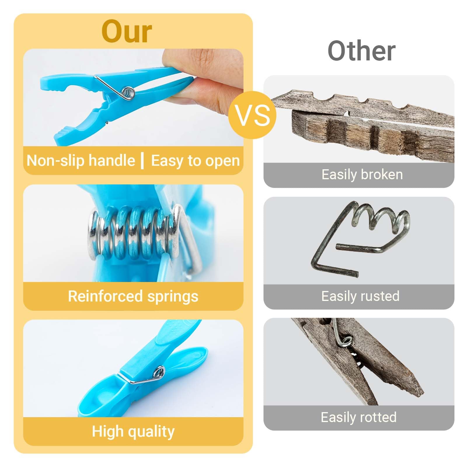 KEYBOO 48 Pack Clothes Pegs for Washing Line with Bag Washing Pegs Plastic Laundry Pegs Extra Strong - Image 3