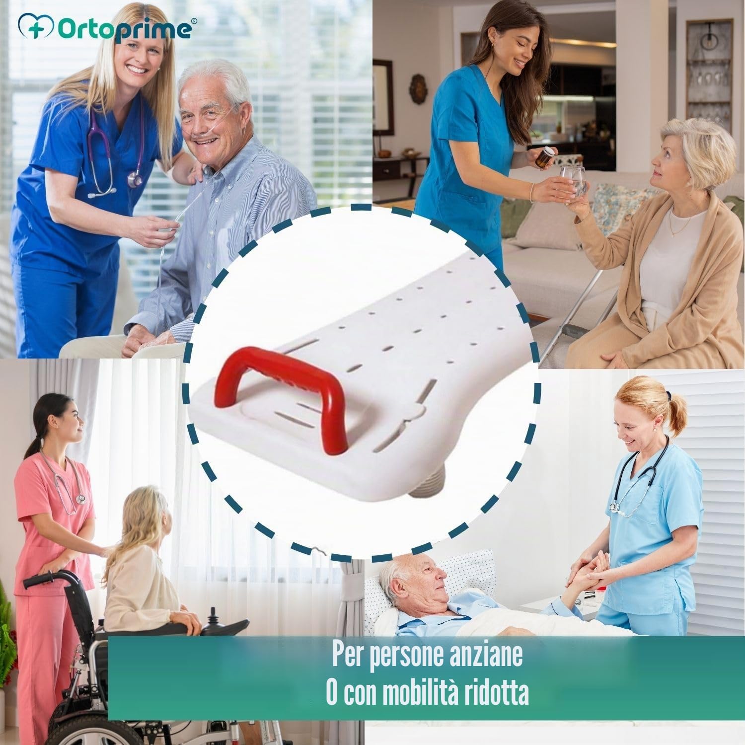 OrtoPrime - Sedile per vasca da bagno, antiscivolo, per adulti, regolabile, facile da trasportare, con manico di sicurezza, comodo e sicuro