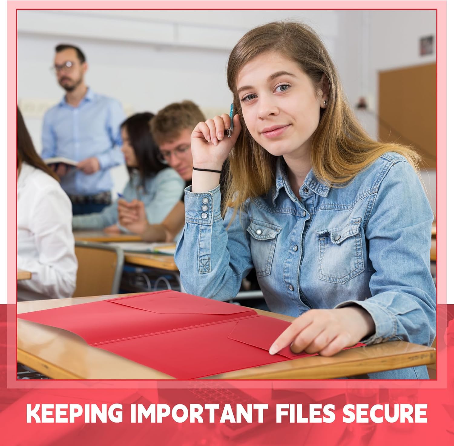 Teling 24 Pcs Plastic Folders with Front Clear Pockets and Business Card Holder 2 Pockets Folders for Letter Size Paper, School Office Financial Statements Supplies Nice Gift for School (Red)