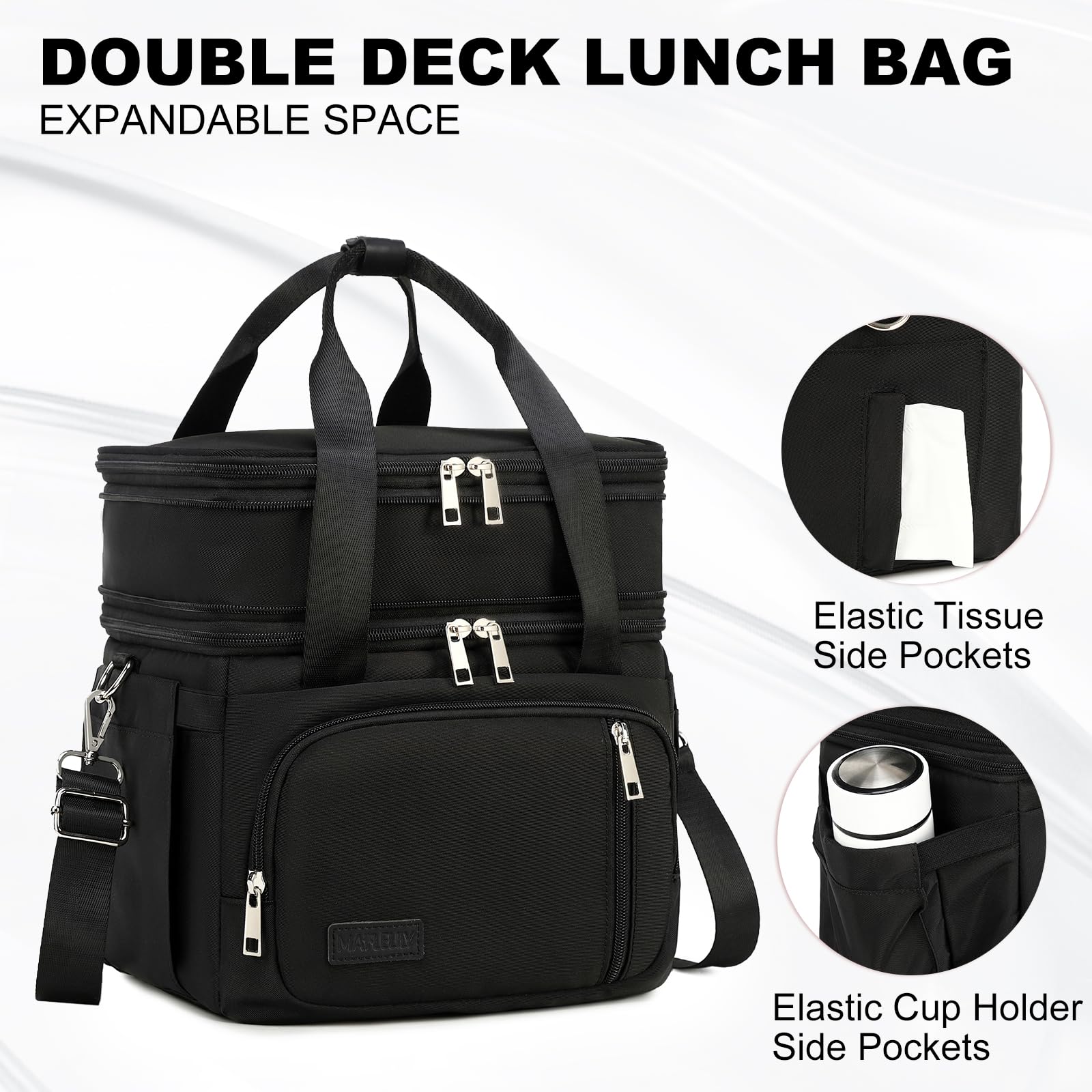 Lonchera para hombres y mujeres, bolsa de almuerzo aislada de doble cubierta, enfriador grande a prueba de fugas, bolsas de almuerzo de doble compartimento abierto con correa para el hombro, 6