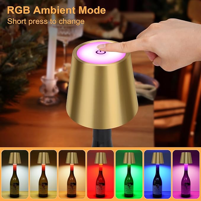 DUSKTEC DUSKTEC Wireless Bottle Lamp, Rechargeable Bottle Lamps for Liquor Bottles with 8 RGB Colors, Dimmable LED Wine Bottle Lights, Touch Bottle Lamp Shade for Bar, Restaurant, Party, Gift(Gold) photo 3
