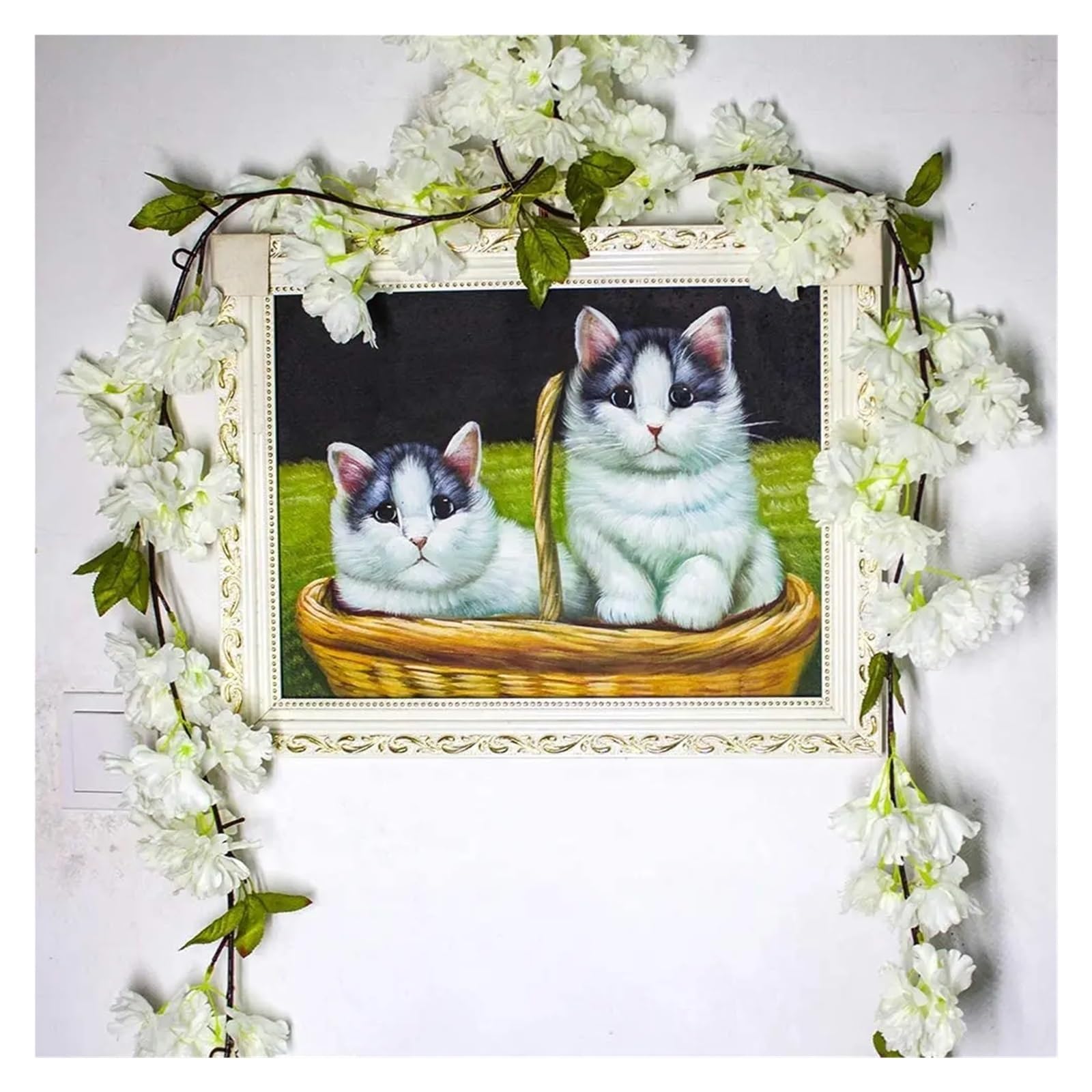 Künstliche Greenery Girlande künstliche Blumen, 4 stücke 2M Künstliche Kirschblüte Reben Hängen Pflanzen Faux Girlande Kirsche Kranz Künstliche Blume for Dekoration(Roze)