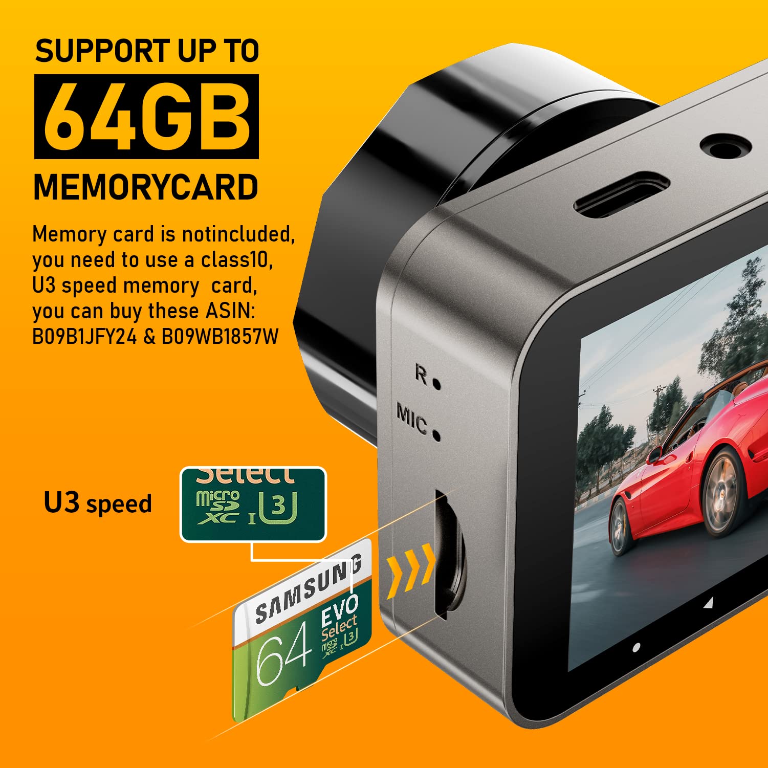 3 Channel Dash Cam Front and Rear Inside, 1080P Dash Camera for Car with 4 IR Lamps, Three Way Car Camera Super Night Vision Drive Recorder,2.5 Inch LCD, Parking Monitor, G-Sensor, USB C, Loop Record